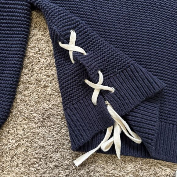 Vintage Abercrombie & Fitch Navy Blue Waffle Weave Tie Sweater Women's Size S - Picture 6 of 7